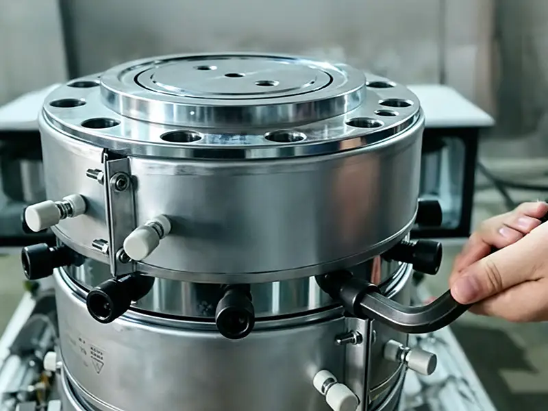 Adjustable die gap on spiral die head for blowing 15-150 micron film