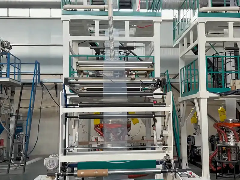 Stable film bubble output from ABA co-extrusion film blowing machine during production