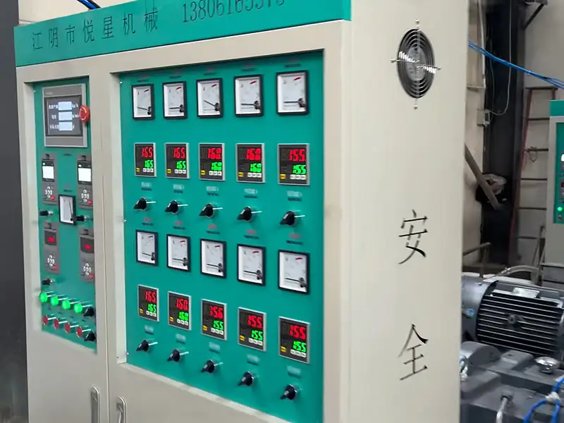Modern touchscreen control panel of ABA film blowing machine with real-time monitoring