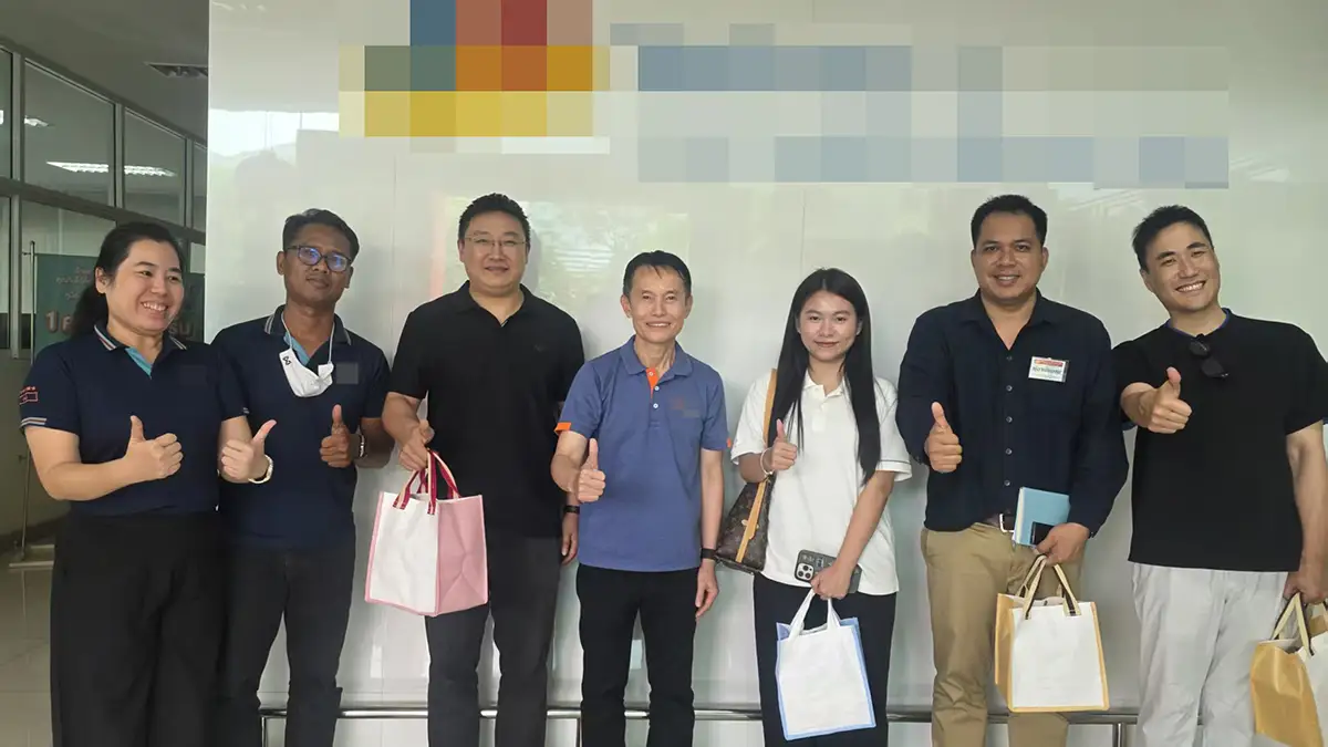 Yuexing Machinery team visiting J.H. Industries in Thailand for ABC film blowing machine project